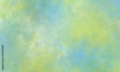 Abstract watercolor background in green, yellow and blue tones. Copy space, horizontal banner.