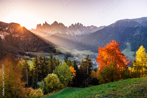 sunrise in val di funes, dolimites photo