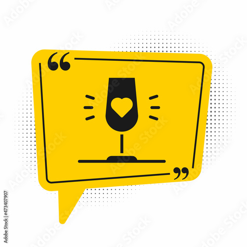 Black Wine glass icon isolated on white background. Wineglass sign. Favorite wine. Yellow speech bubble symbol. Vector