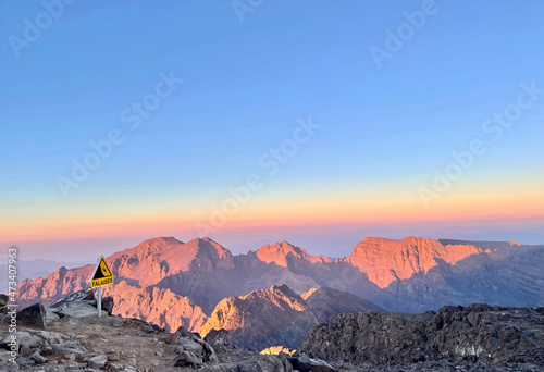 Gorgeous views from the top of Djebel Toubkal, North Africa's highest mountain, at sunrise. Morocco.