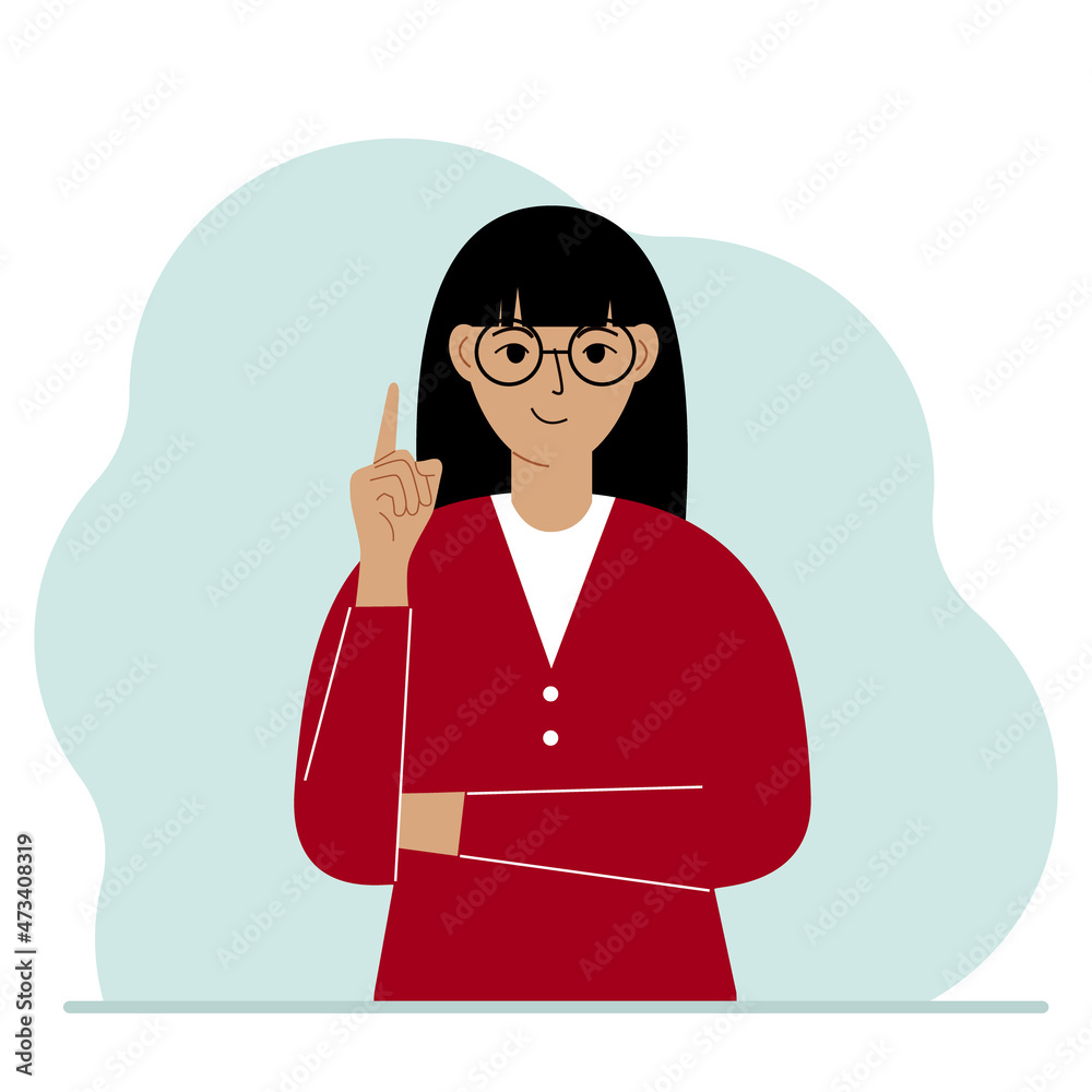 Happy woman holding his index finger up. Vector Happy woman holding his index finger up. Vector