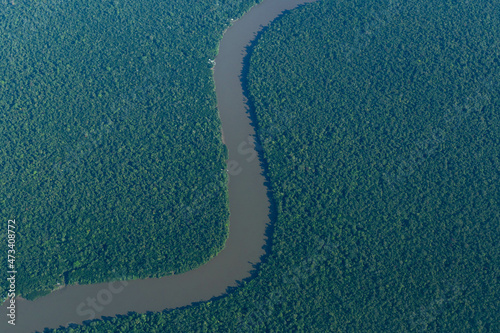 Obraz na plátně Aerial view of an area of dense amazon rainforest in Brazil, showing the forest and some stretches of rivers