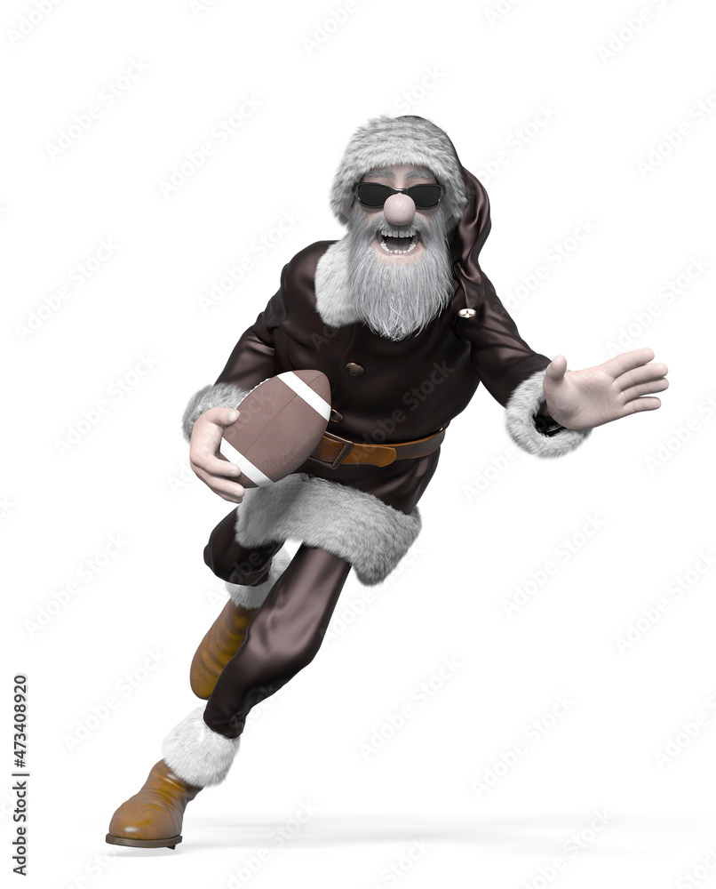 santa claus is running and playing american football