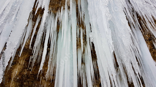 Close up of icicle at icefall Rotes Tor, Rankweil, Vorarlberg. photo
