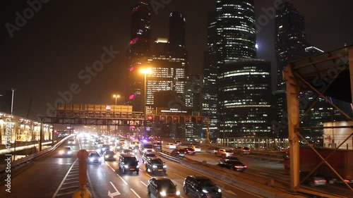 traffic at night on the TTK highway near the Moscow city downtown, Russia