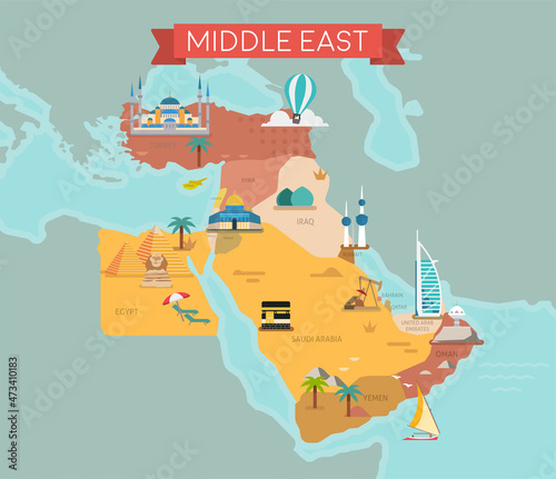 Middle East Map with country names.