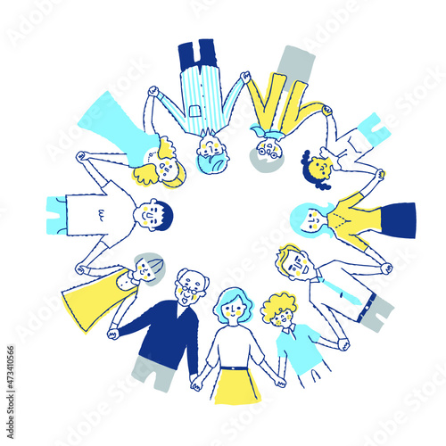 輪になって手を繋ぐさまざまな人種の人々