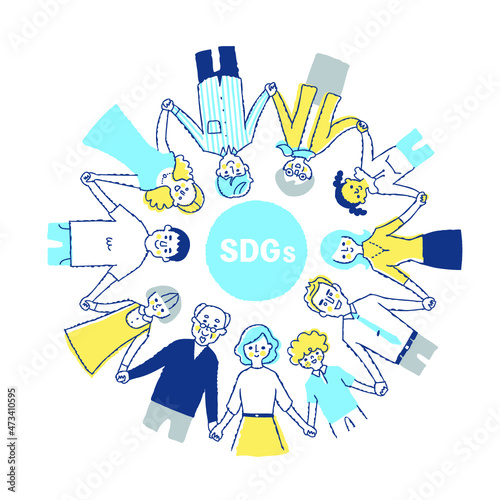 SDGs イメージ　輪になって手を繋ぐさまざまな人種の人々