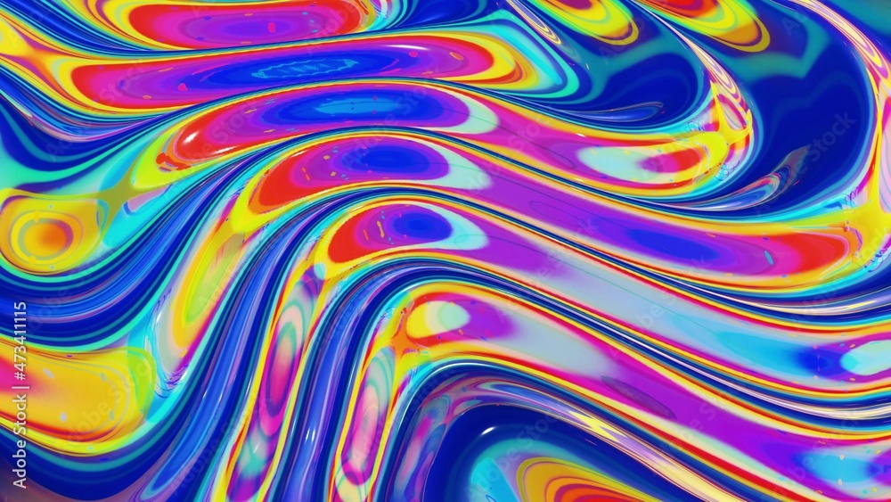 3d render. Liquid pattern like waves. 3D stylish abstract iridescent bg of wavy surface like brilliant liquid glass with rainbow beautiful gradient colors. Trendy colorful fluid 3d render. Liquid pattern like waves. 3D stylish abstract iridescent bg of wavy surface like brilliant liquid glass with rainbow beautiful gradient colors. Trendy colorful fluid