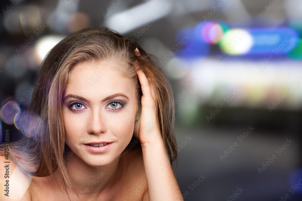 Beautiful woman looking at camera smile with clean and fresh skin Beautiful woman looking at camera smile with clean and fresh skin