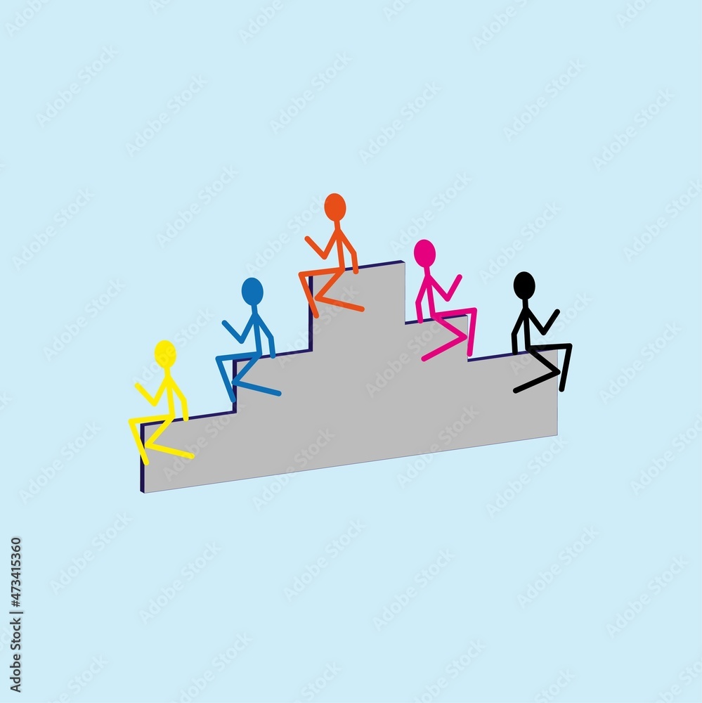 happy figures of people in silhouette, sitting on the steps, multicolored pictograms of a person isolated on a blue background happy figures of people in silhouette, sitting on the steps, multicolored pictograms of a person isolated on a blue background