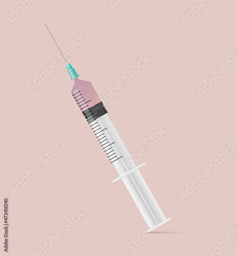 Medical syringe with liquid for injection. Vector illustration.