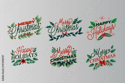 vintage christmas labels set vector design illustration