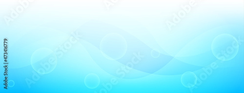 abstract gradient blue and white banner background with bubbles and wavy shape