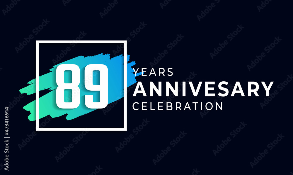 89 Year Anniversary Celebration with Blue Brush and Square Symbol. Happy Anniversary Greeting Celebrates Event Isolated on Black Background 89 Year Anniversary Celebration with Blue Brush and Square Symbol. Happy Anniversary Greeting Celebrates Event Isolated on Black Background