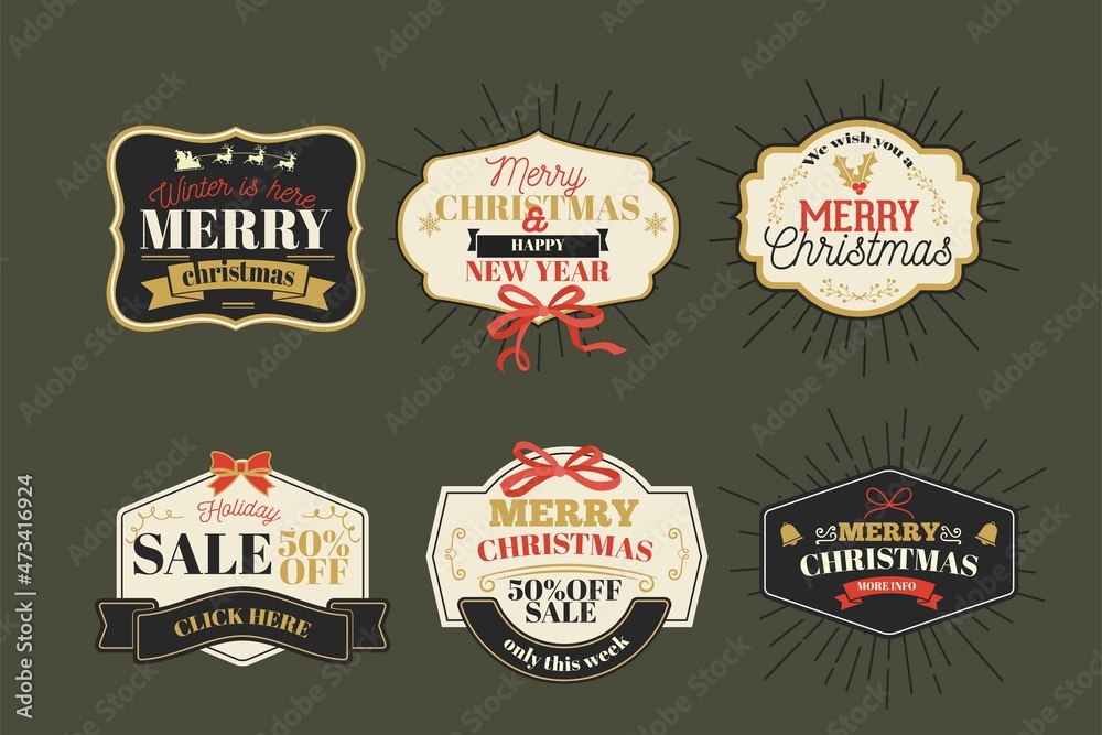 Vintage christmas label collection vector design illustration