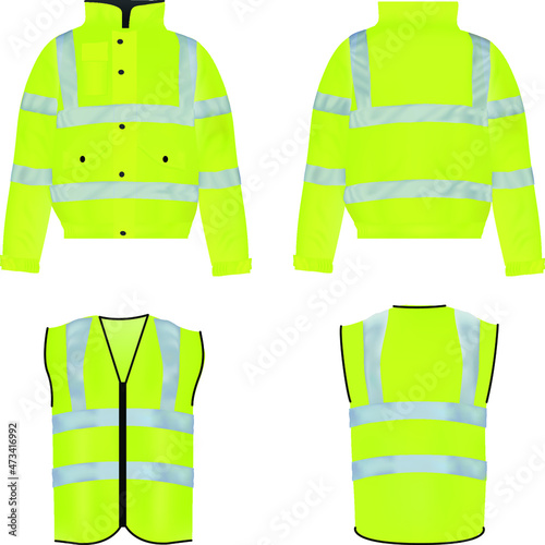 A realistic vector mockup collection of Hi-vis reflective coat and jacket.