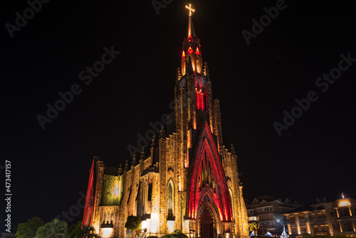 Canela, Rio Grande do Sul, Brazil, March 2019 - night view of Catedral de Pedra (Stone Cathedral), a famous church at Canela