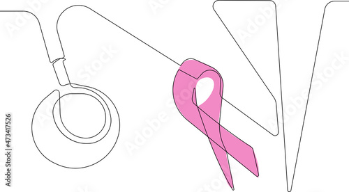 Continuous one line drawing of decorative ribbon world cancer day. Outline minimal concept. Vector illustration