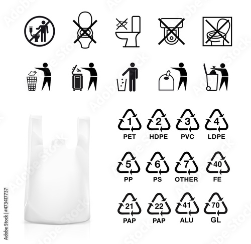 Set of icons for garbage, wipes, tissue and recycling. Ideal for use in design, packaging, etc. Ready for use in your design. EPS 10.	