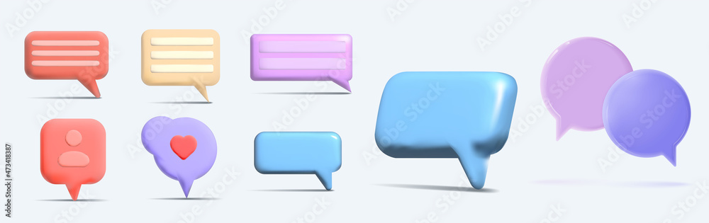 3d Speech bubbles. Chatting box, message box. Concept of social media messages. Vector illustration
