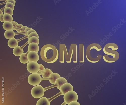Tableau sur toile OMICS with DNA strand in the dark background in 3d