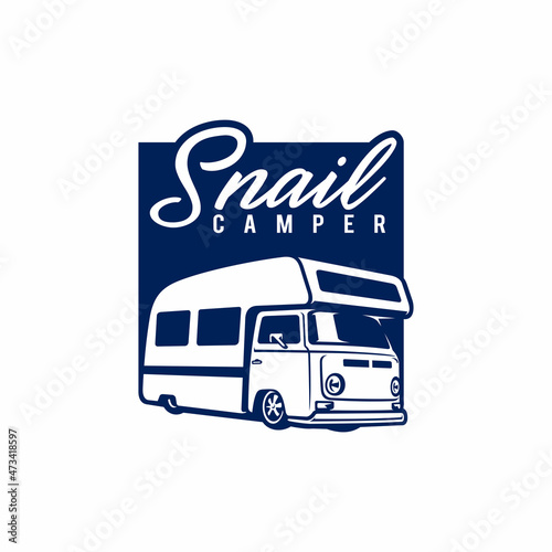 Snail Camper Van, Retro Camper Van illustration vector