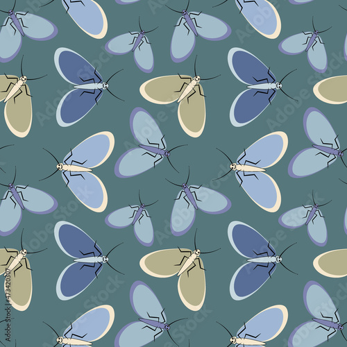 Seamless pattern - stylized moths - graphics. Summer, insects, unbearable ease of life. Wallpapers, textiles, packaging