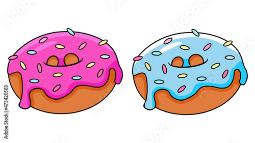 blue and pink donut , set of donuts