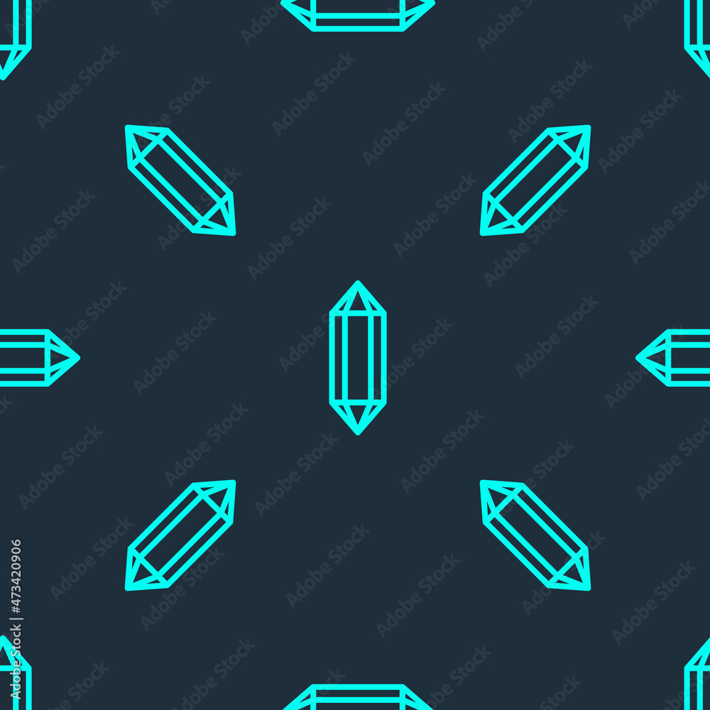 Green line Gem stone icon isolated seamless pattern on blue background. Jewelry symbol. Diamond. Vector Green line Gem stone icon isolated seamless pattern on blue background. Jewelry symbol. Diamond. Vector