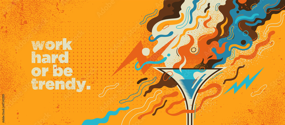 Abstract lifestyle banner design with cocktail and various colorful splashing shapes. Vector illustration.	 - obrazy, fototapety, plakaty 