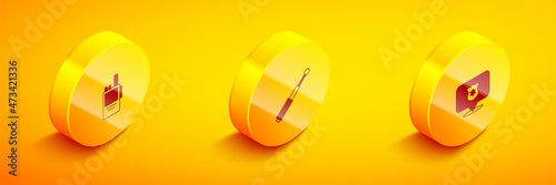 Set Isometric Walkie talkie, Telescopic baton and Police badge icon. Vector