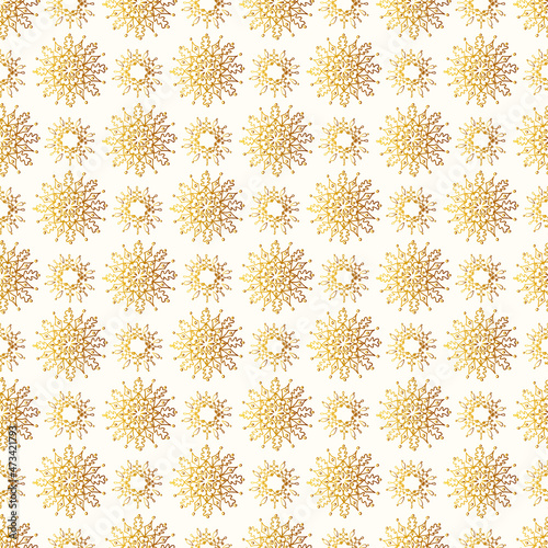 Golden snowflakes pattern. Vector illustration  for prints, greeting cards and wrapping paper, covers and fabrics. 