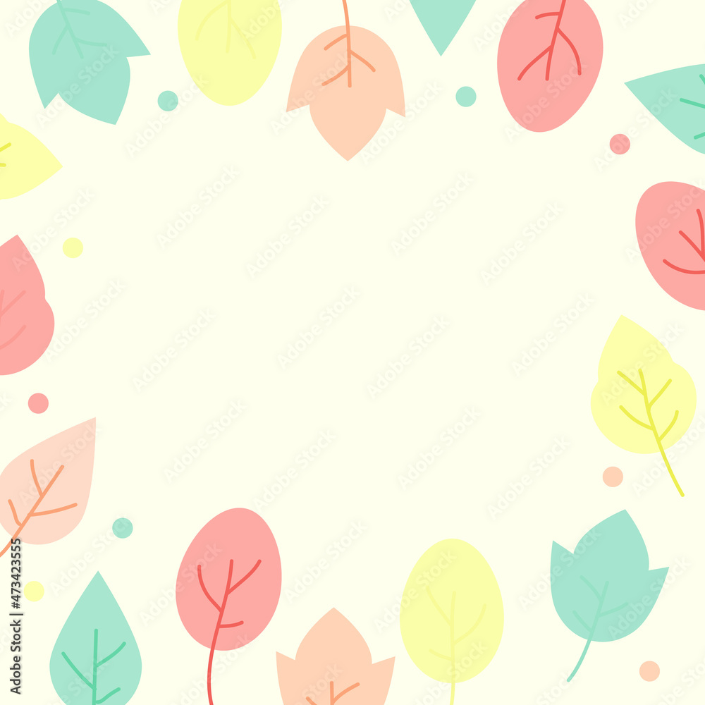 pastel colorful leaf frame on yellow background
