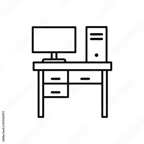 vector office desk icon in outline style