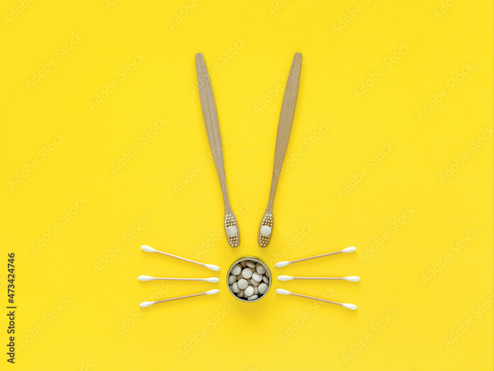 Easter eco bunny: bamboo toothbrushes, toothpaste, natural ear sticks Easter eco bunny: bamboo toothbrushes, toothpaste, natural ear sticks