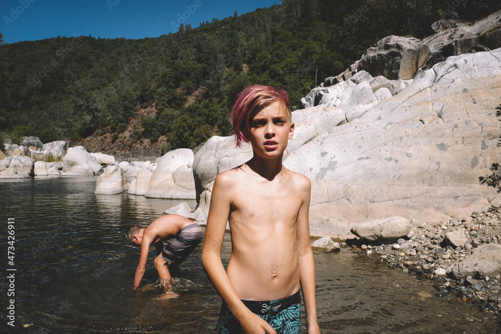 Tween Boys in the the River Canyon mid Summer Tween Boys in the the River Canyon mid Summer
