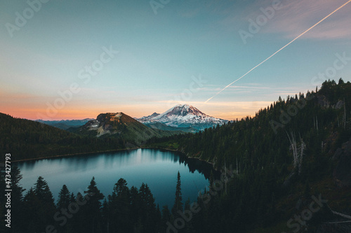 Summit lake near mt. Rainier in the light of the sunset