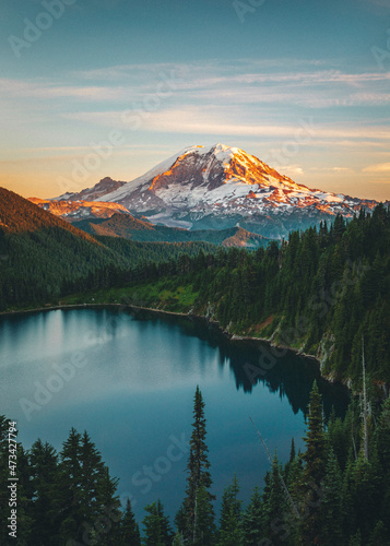 Summit lake near mt. Rainier in the light of the sunset