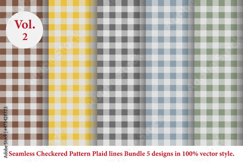 Plaid lines Pattern checkered Bundle 5 Designs Vol.2,Argyle vector,tartan,Tartan seamless fabric texture in retro style abstract