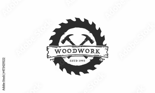 Wood work logo design template.creative badge for woodwork company.