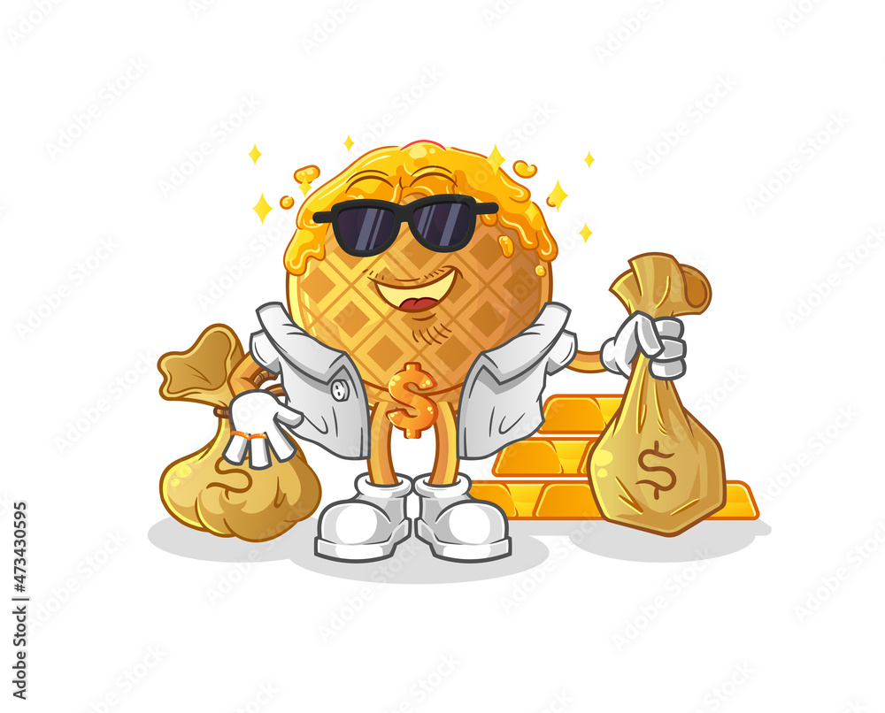 Naklejka premium waffle rich character. cartoon mascot vector