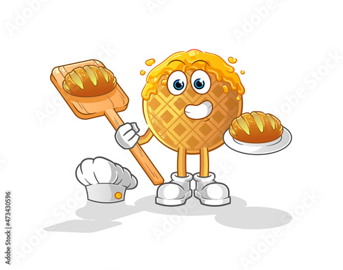waffle baker with bread. cartoon mascot vector