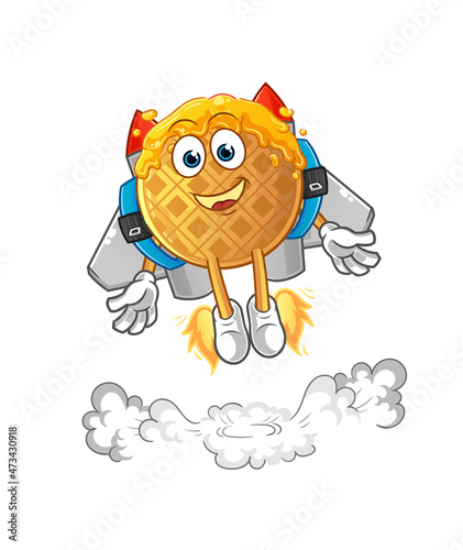 waffle with jetpack mascot. cartoon vector