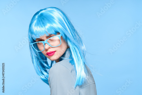 pretty woman purple wig blue hair model
