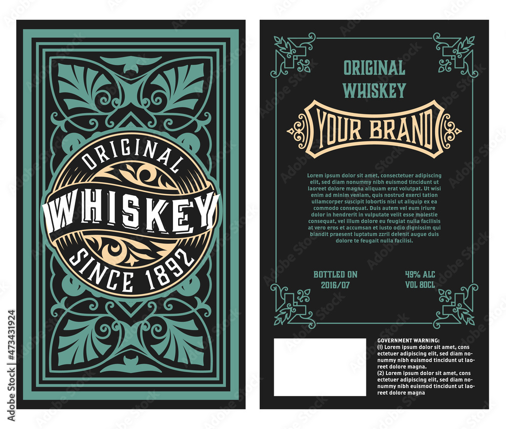 Whiskey label with old frames Whiskey label with old frames