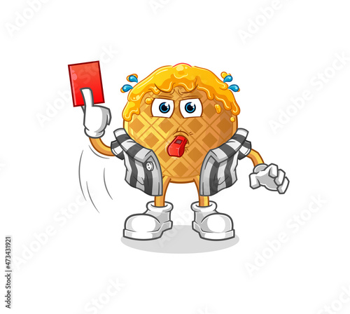 waffle referee with red card illustration. character vector