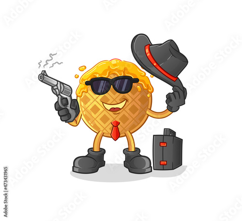 waffle mafia with gun character. cartoon mascot vector