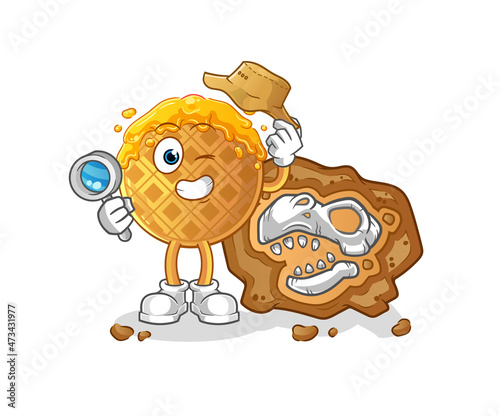 waffle archaeologists with fossils mascot. cartoon vector