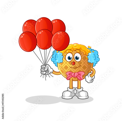 waffle clown with balloons vector. cartoon character